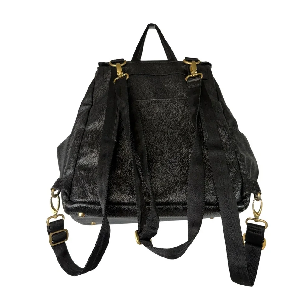 Freshly Picked Black Leather Convertible‎ Backpack Diaper Bag Gold Hardware